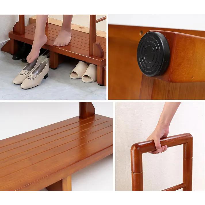 タック Vita 手すり付き玄関台 90cm ブラウン 踏み台 サポート手すり 手すりが付いて昇り降りしやすい玄関台 4589792851374【別送品】