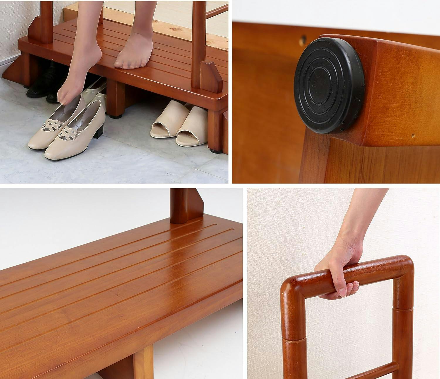 タック Vita 両手すり付き玄関台 80cm ブラウン 踏み台 サポート