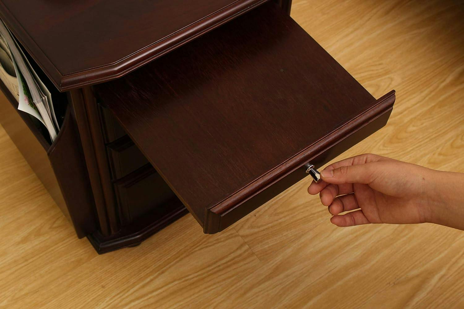 タック Vita ベッドサイドテーブル ブラウン 収納ワゴン 天然木