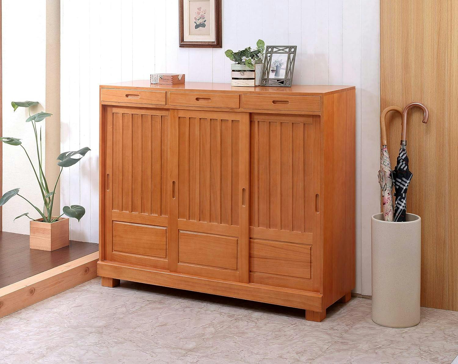 Vita 和風引き戸シューズボックス 115cm ダークブラウン 和風の