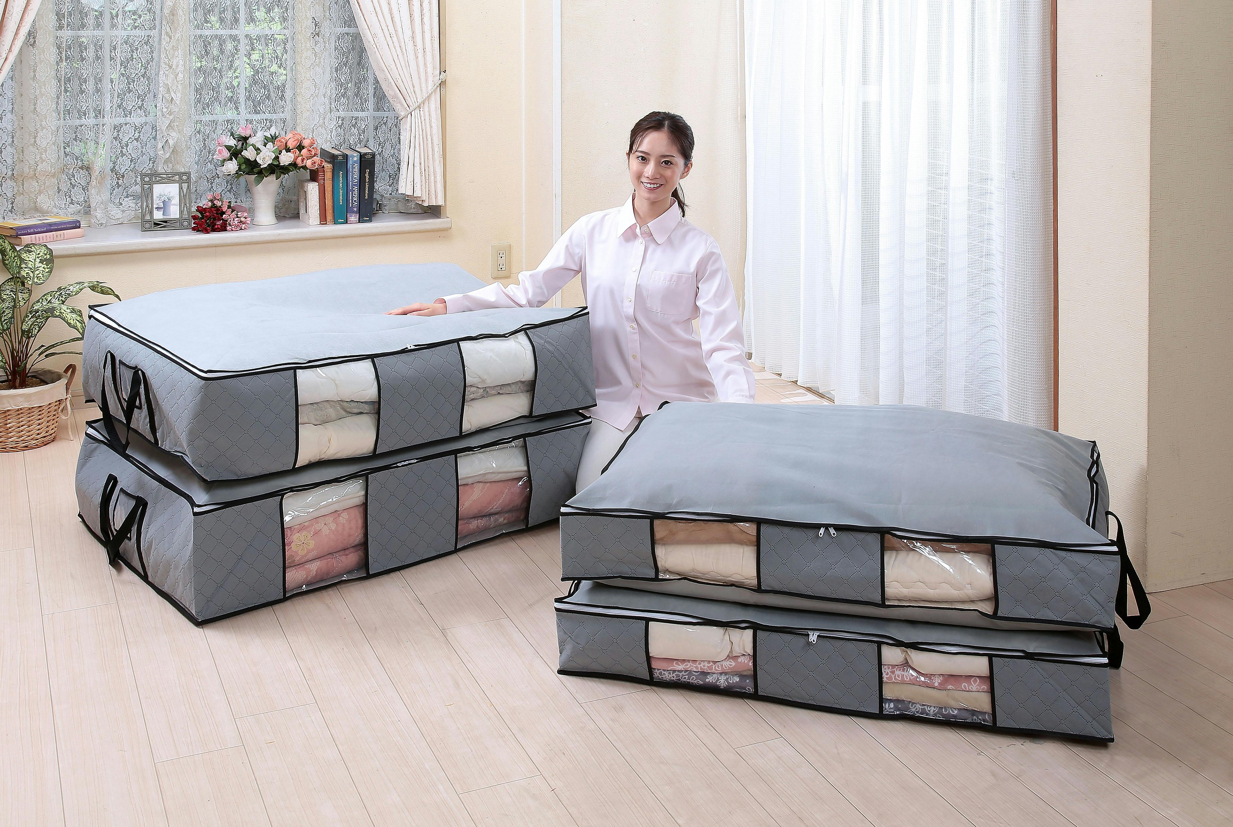 タック Vita 竹炭入り布団収納ケース4個セット 防臭 消臭 布団袋 季節