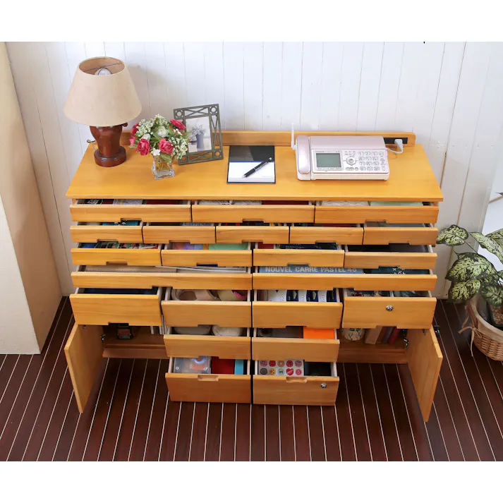 タック Vita 桐製マルチラック 120cm ライトブラウン キャスター付き 多彩な引き出しで収納に便利なマルチラック 4589792857802【別送品】