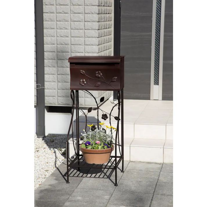 Living Out フラワーレリーフスタンドポスト・ダークブラウン 4589792860260【別送品】