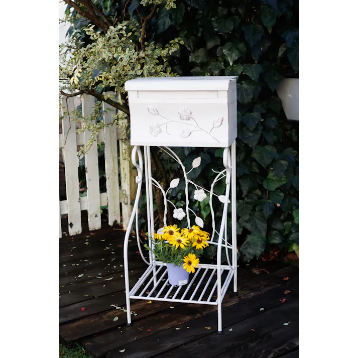 Living Out フラワーレリーフスタンドポスト・ホワイト 4589792860277【別送品】